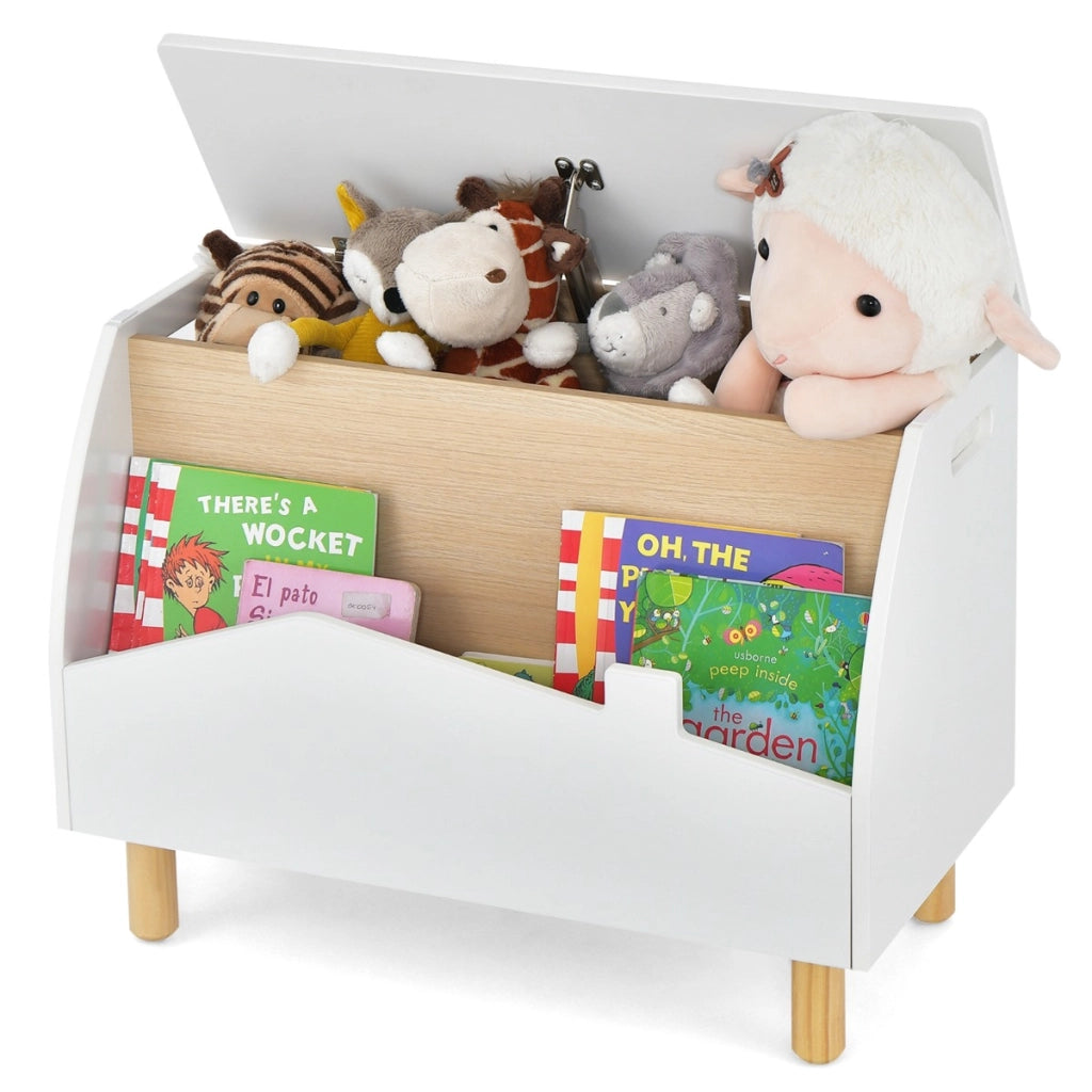 Scatola dei giocattoli in legno con ripiano espositivo, Libreria per bambini con cerniera di sicurezza Binaco-Scaffalature