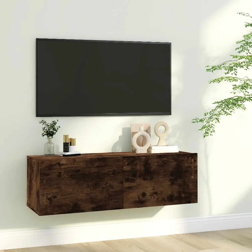 Mobile TV a Parete-Mobile TV a Muro Rovere Fumo 100x30x30cm Legno Ingegnerizzato