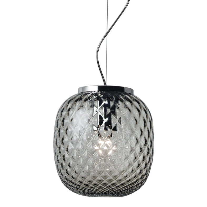 OBAN Sospensione Cromo con Vetro Balloton Fumè E27 IP20 - Lampada di Design Elegante - Struttura in Metallo e Vetro Soffiato