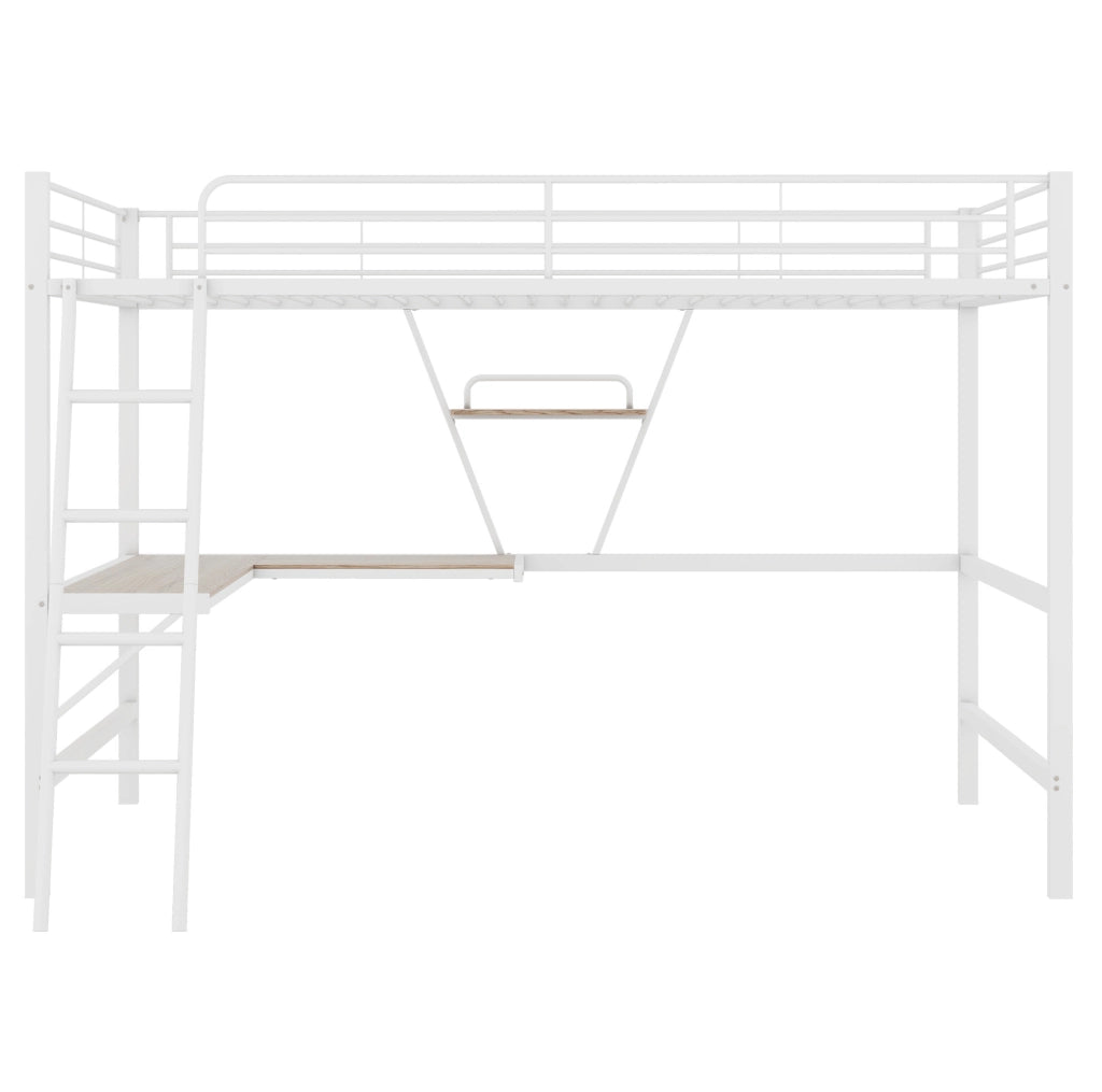 Letto a soppalco con scrivania a L e mensola, bianco, 90 x 200 cm