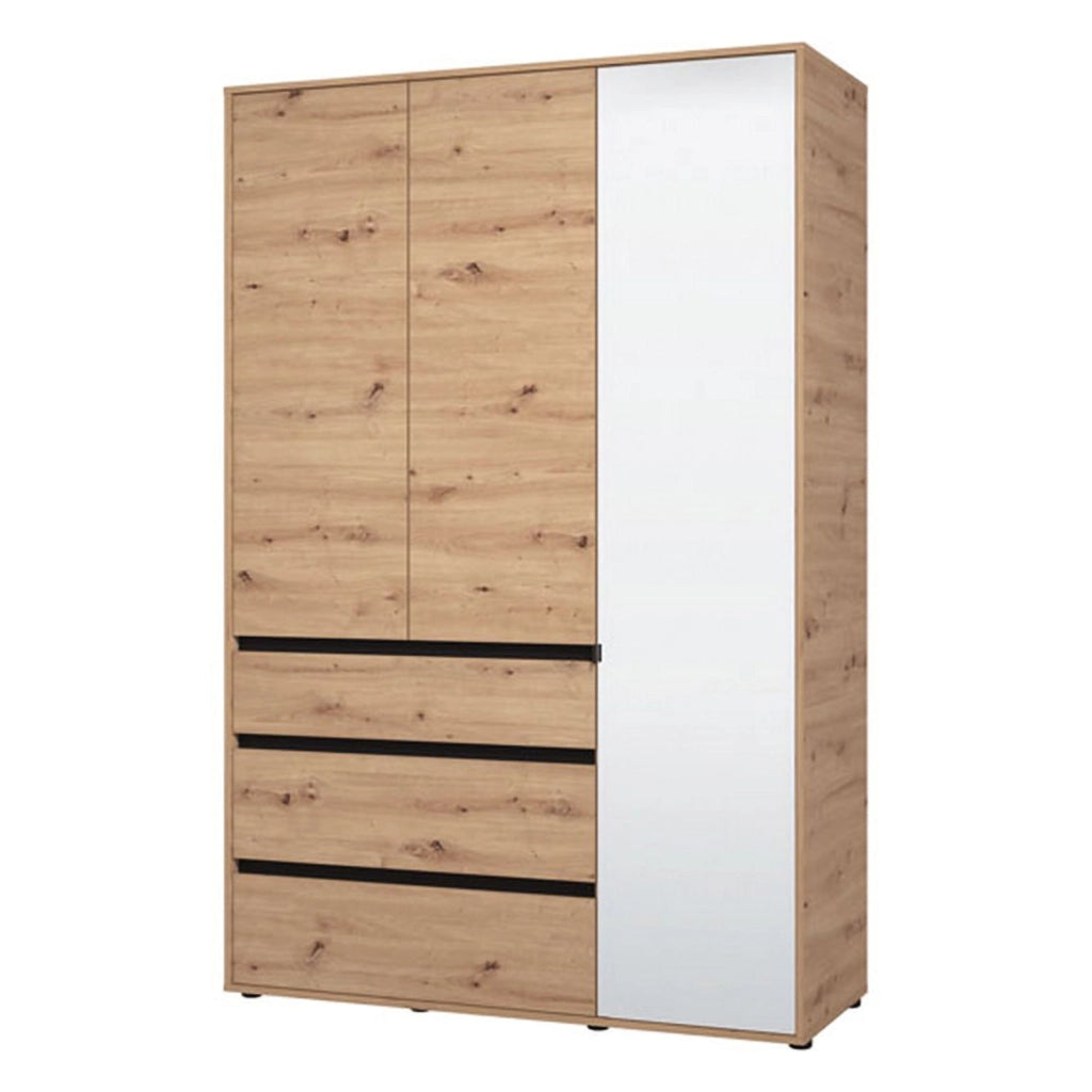 Armadio Camera da Letto Ilbonoo, Guardaroba 3 Ante Appendiabiti, 138x55 cm Marrone Rovere Nodi