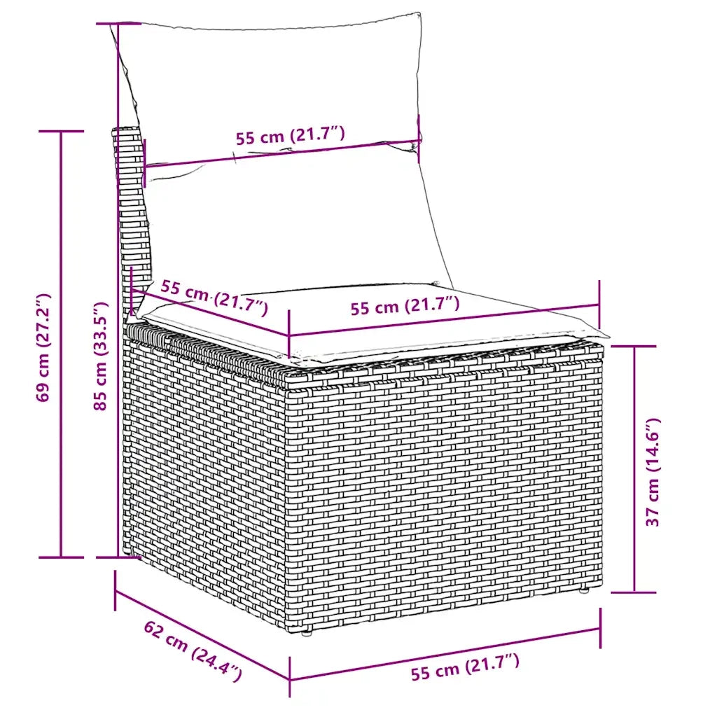 Set Divano da Giardino 9pz con Cuscini Grigio Chiaro Polyrattan