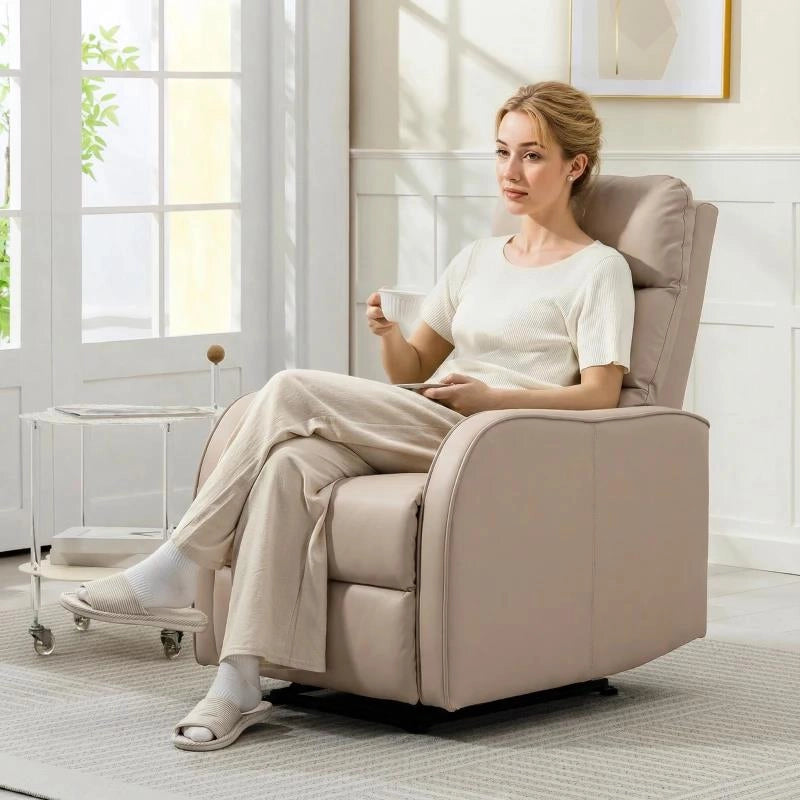 POLTRONA RECLINABILE 160¦ MAX CON POGGIAPIEDI, IN PELLE PU, LEGNO E ACCIAIO, 65X89X100 CM, MARRONE CHIARO