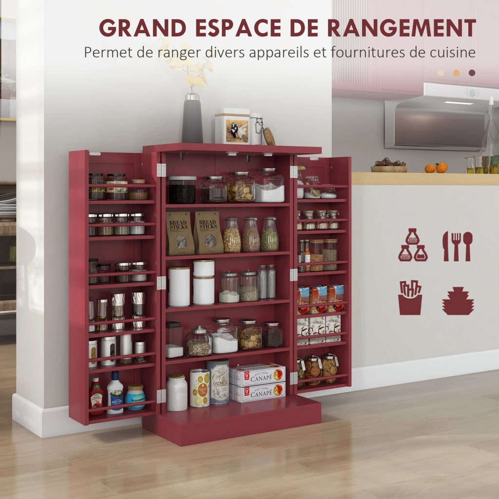 Armadio da Cucina 2 Ante con 5 Ripiani e 12 Portaspezie ¨C zephmum ¨C 60x30x104 cm Rosso