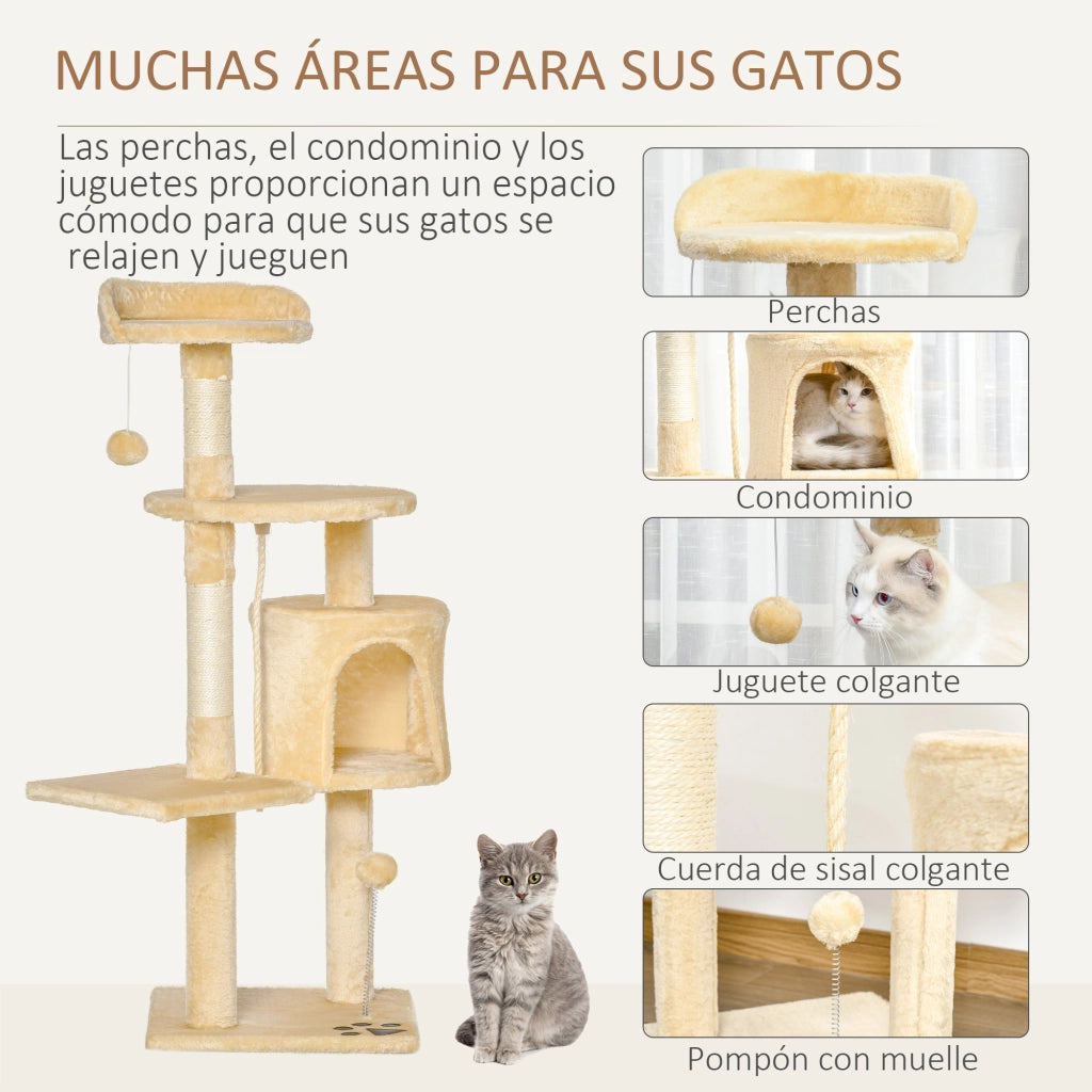 Albero per Gatti Rascador con Piattaforme e Casetta ¨C zephmum ¨C Beige 114cm