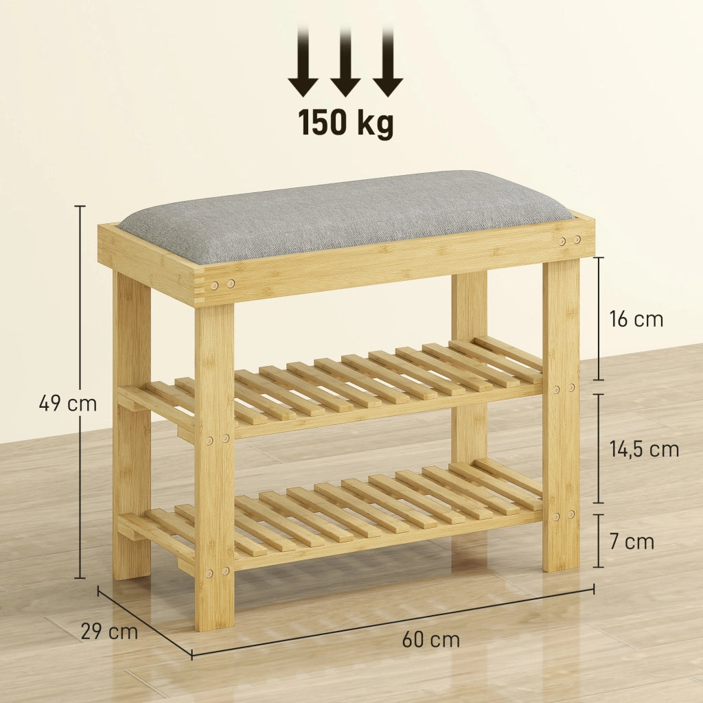 Banco per scarpe in bamb¨´ con cuscino ¨C zephmum ¨C 60x29x49 cm grigio