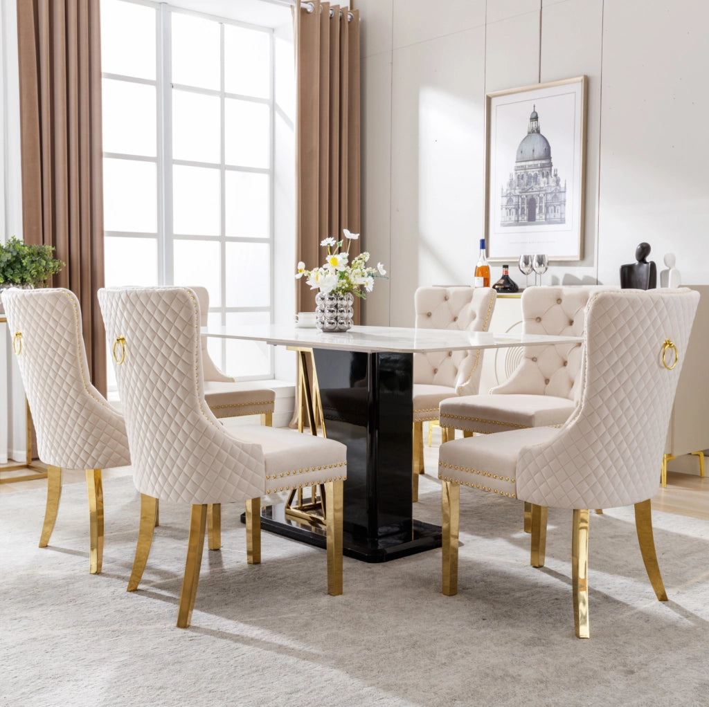 Sedia da pranzo 50.5x45x95 cm con anello decorativo sul retro in velluto beige