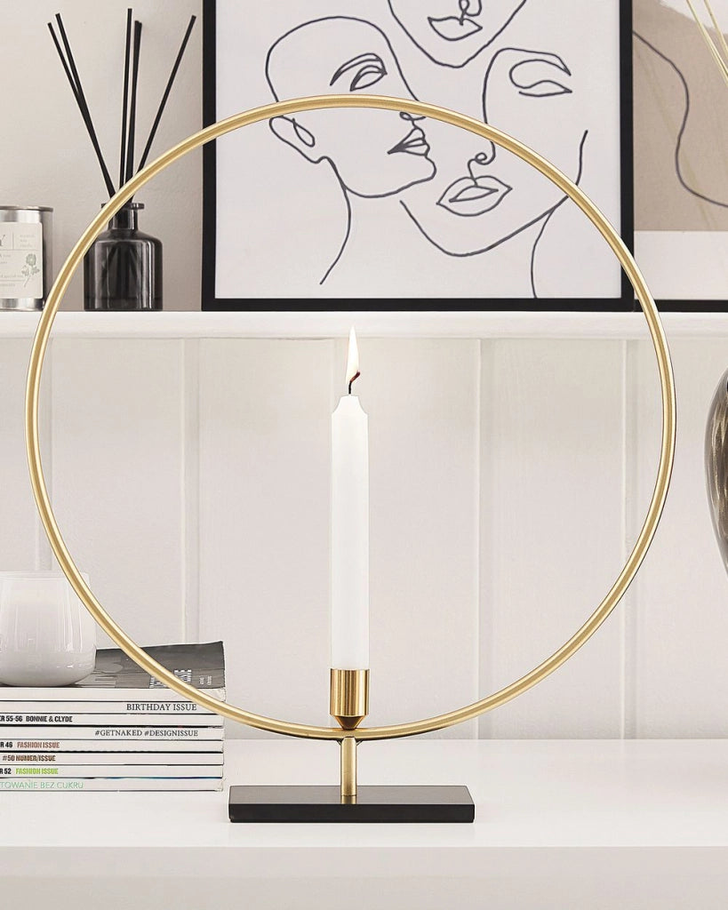 Portacandele Metallo Dorato 45 cm Candeliere decorazione Cerchio Glam