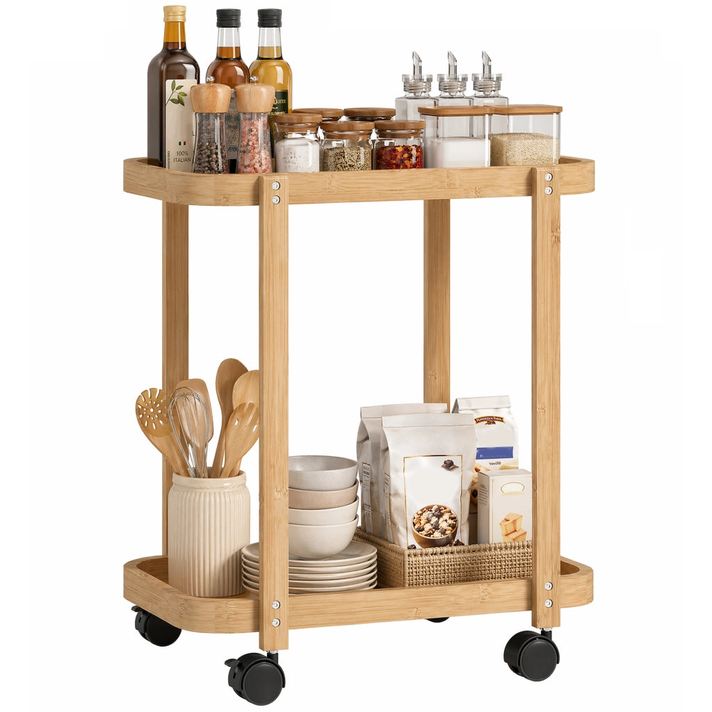 Carrello da cucina a 2 livelli in bambu' ¨C zephmum ¨C 54x36.5x60 cm naturale