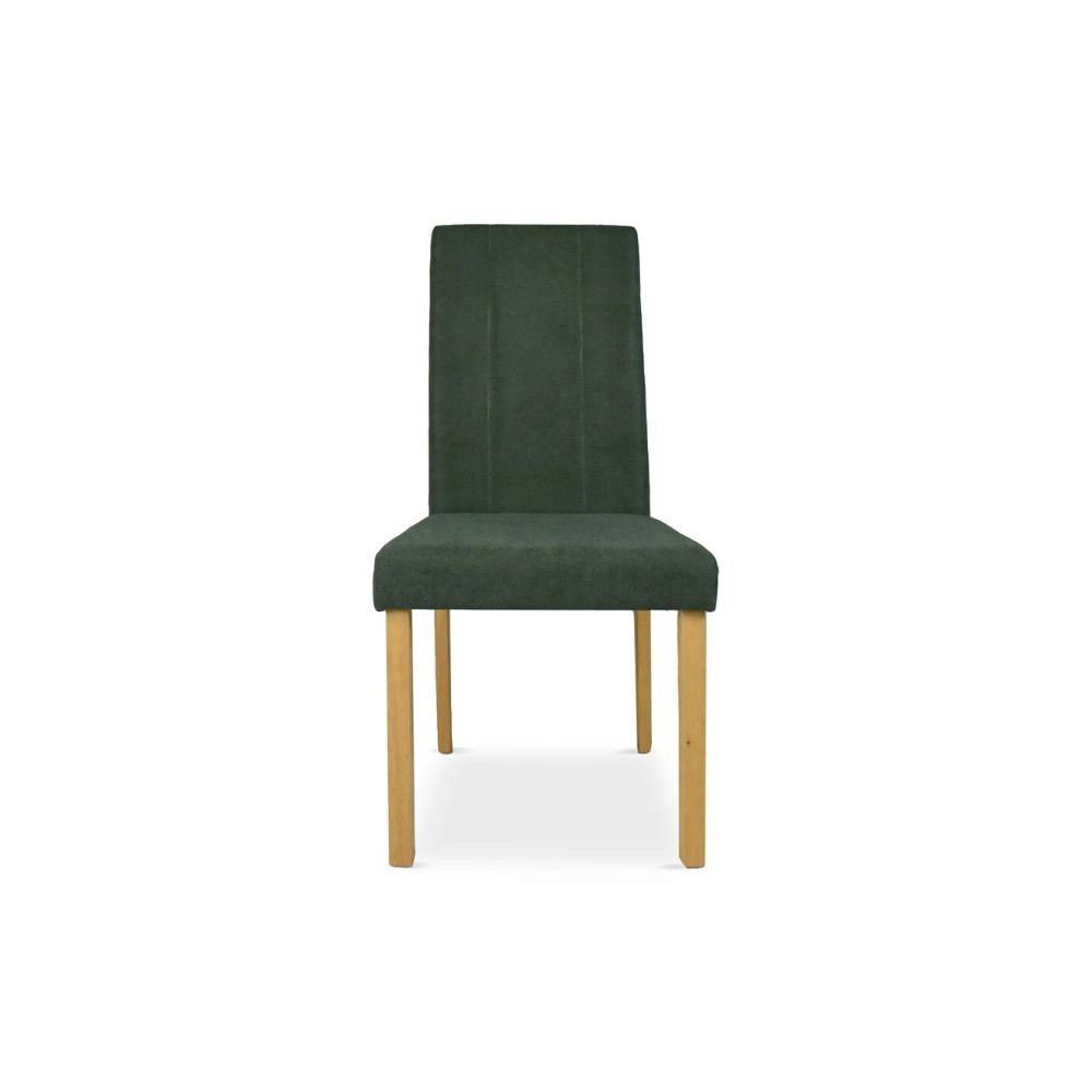 Set 2 Sedie imbottita struttura in legno rovere e tessuto verde con cuciture verticali Tom