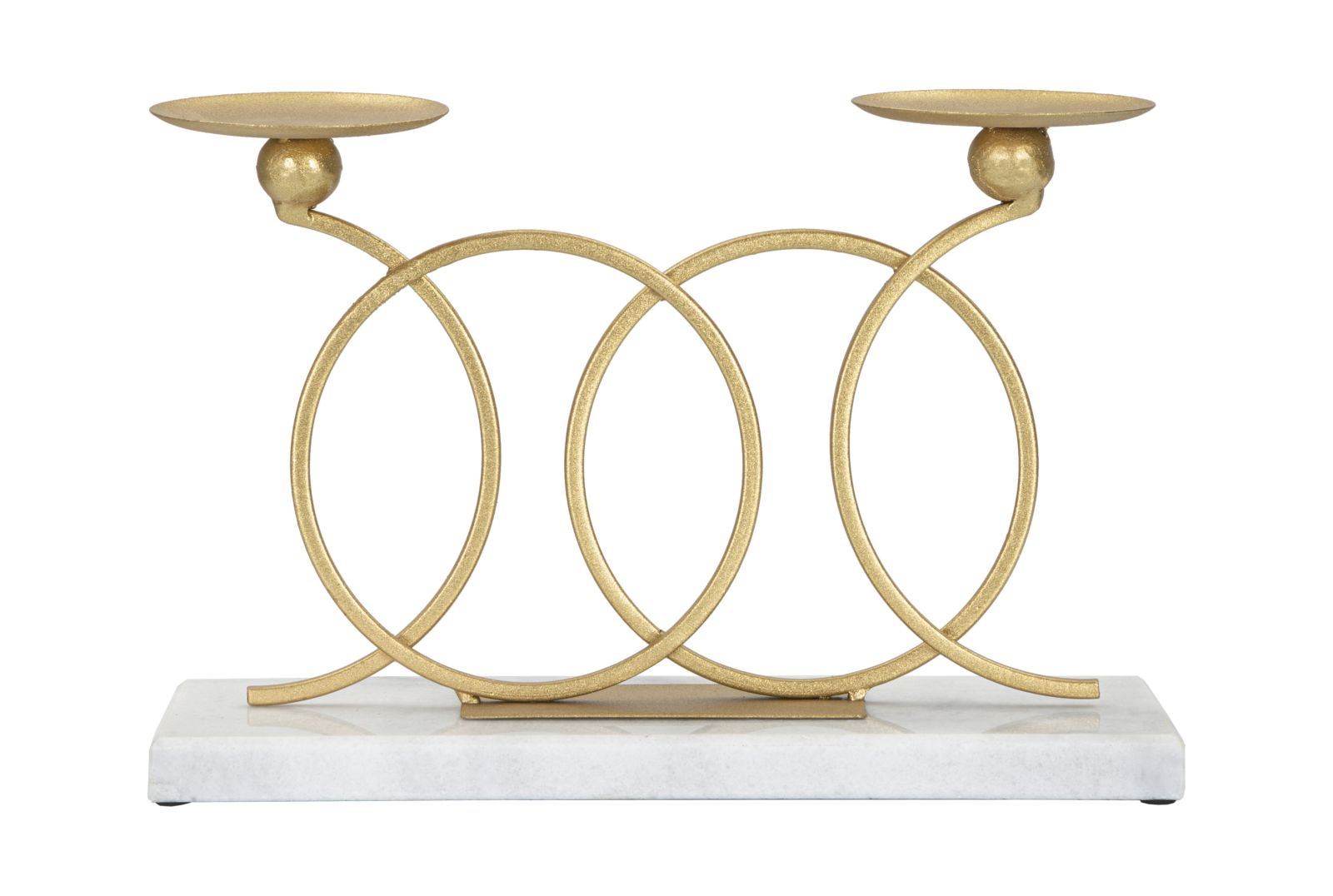 Portacandele 2 Posti da Tavolo 30x9x20 cm in Metallo Oro Base in Marmo Bianco