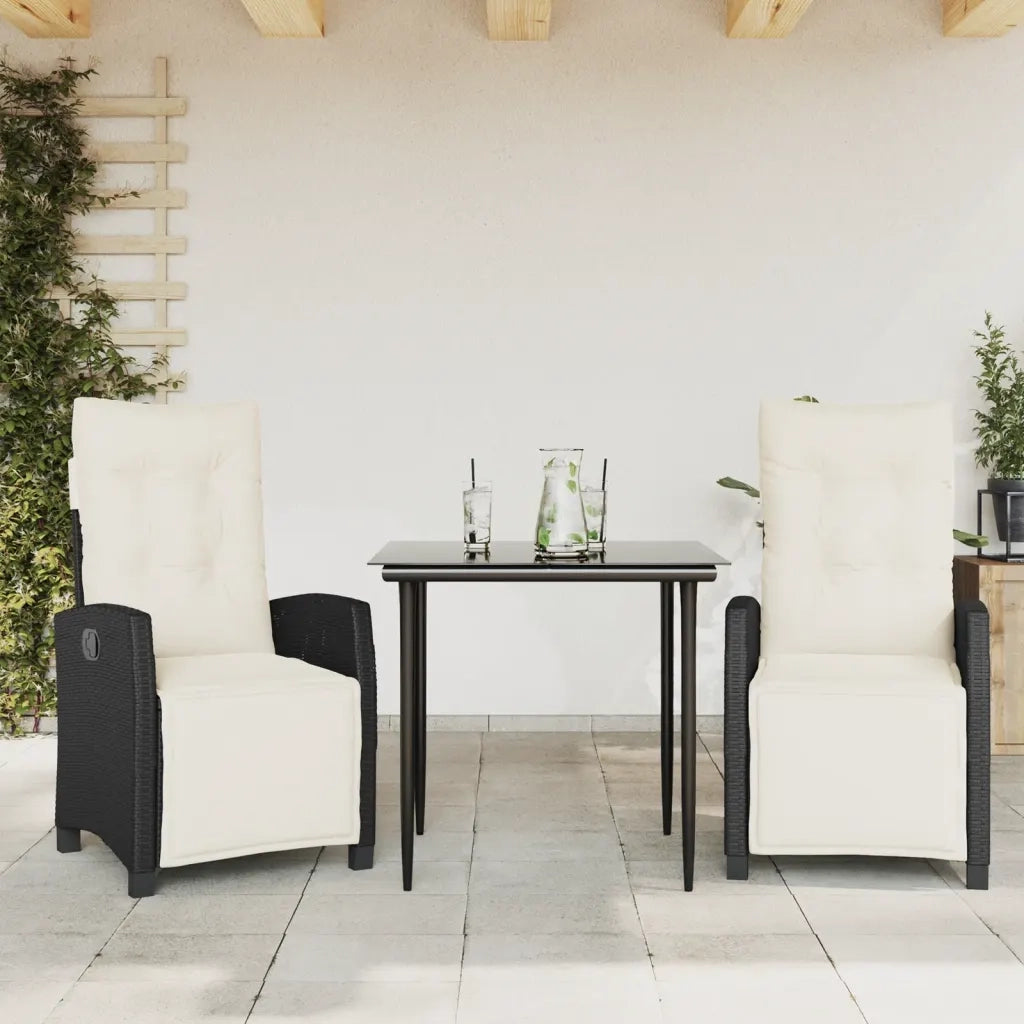 Set da Pranzo da Giardino 3 pz | Set Salotto da Giardino con Cuscini Nero in Polyrattan