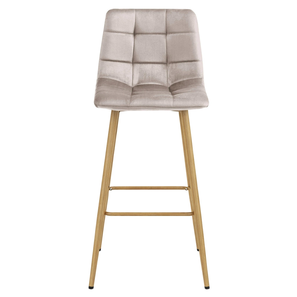 Sgabello Arceto in velluto beige con gambe effetto quercia