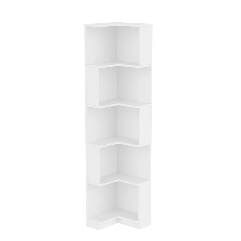 Libreria angolare con LED regolabili via app e 5 ripiani, per studio e ufficio, in MDF, bianco, 63,5 × 45 × 175 cm