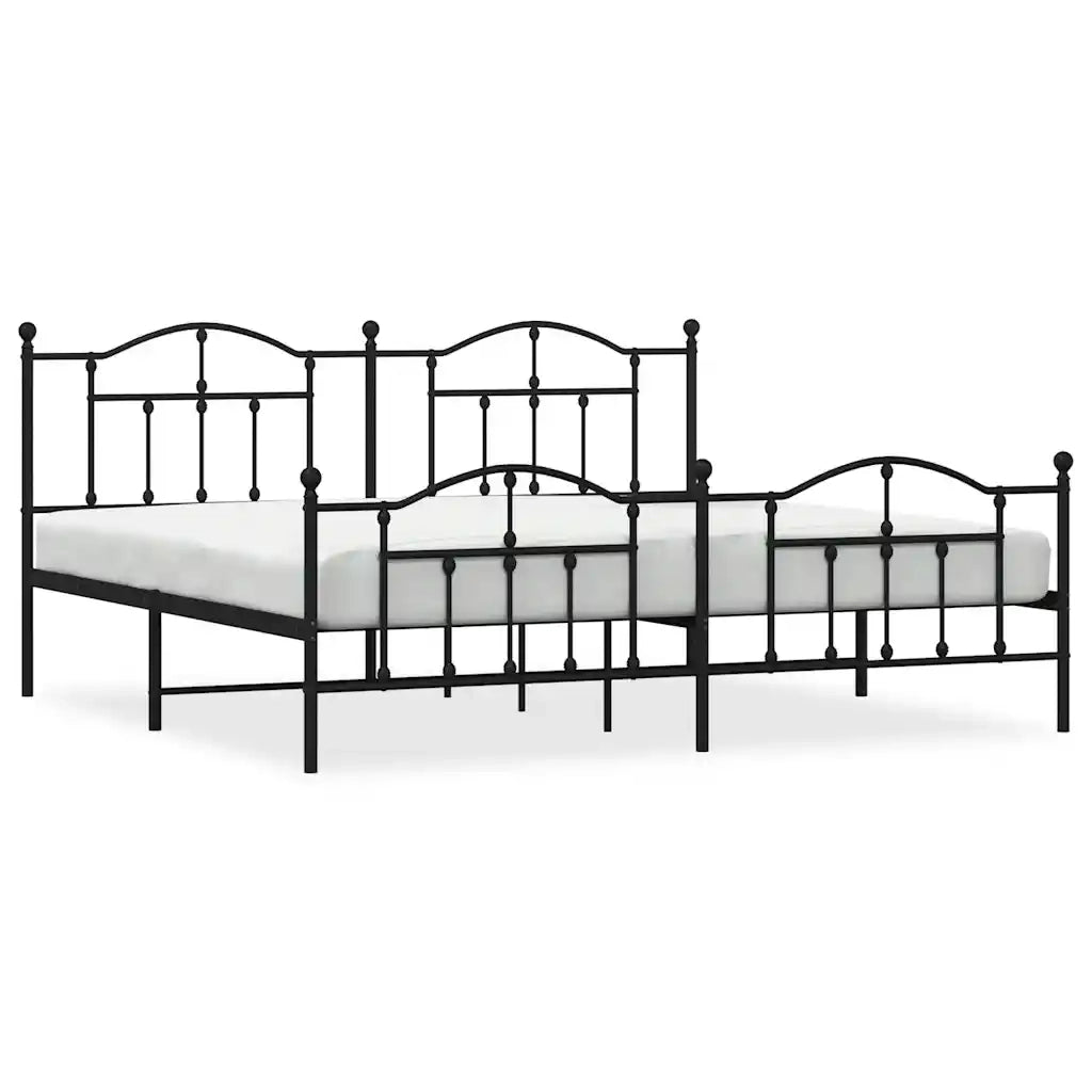 Letto matrimoniale | Letto per adulti | Giroletto con Testiera e Pediera Metallo Nero 200x200 cm