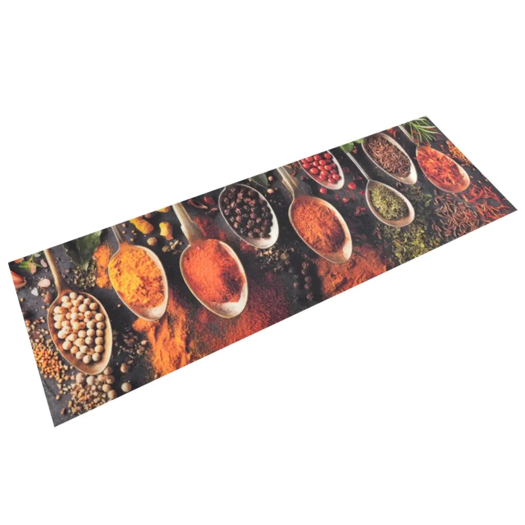 Tappetino da cucina lavabile con stampa di cucchiaio e spezie 60 x 180 cm antiscivolo morbido design contemporaneo in velluto beige 02_0046036