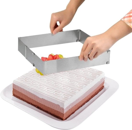 Fondello regolabile a destra, fondello posteriore per fondi, acciaio inossidabile, angolo a destra, anello di fissaggio, regolabile con distributore e spatola, forma di torta per compleanni, feste, pizza, torte, cottura e decorazione