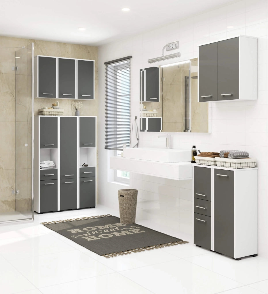 Mobile bagno AKORD Bianca 30 cm 1 anta inserto frontale Grigio Grafite 30x30x85 cm