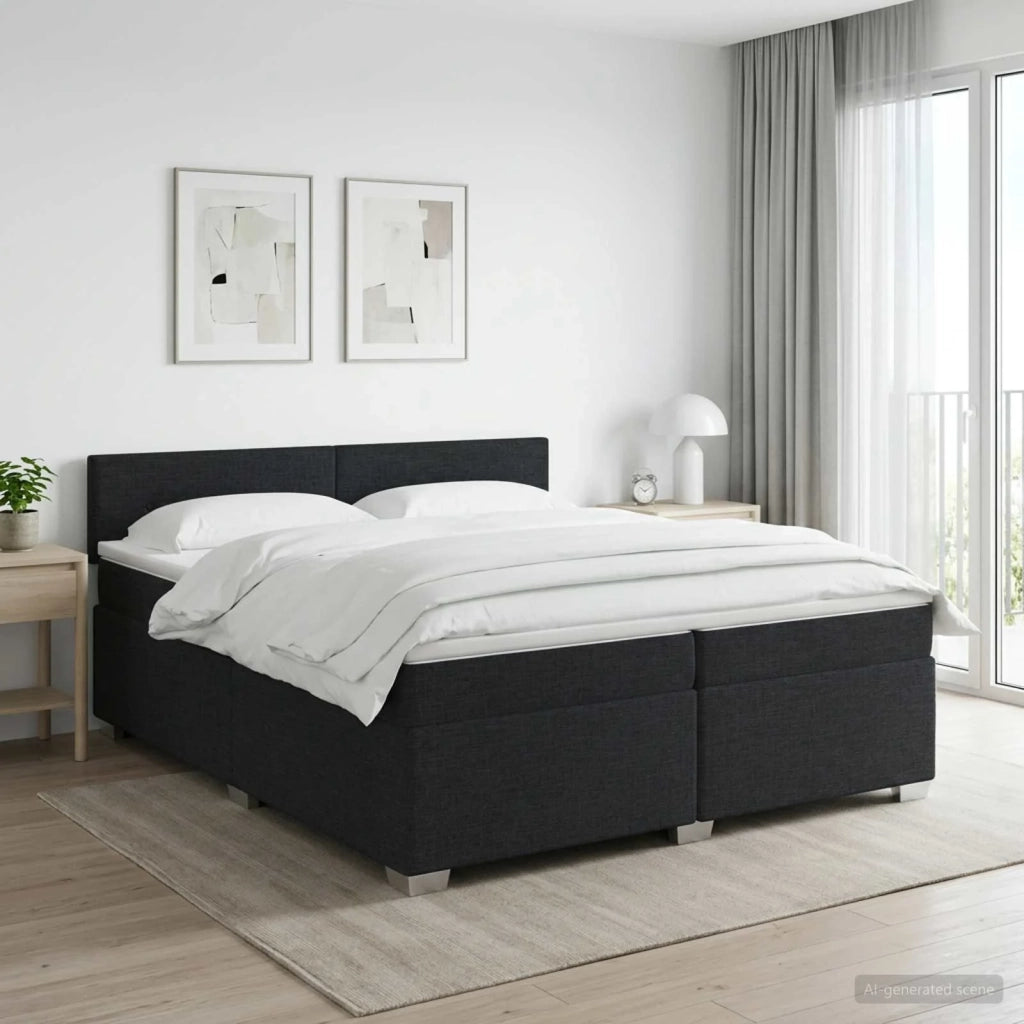 Letto box spring con materasso Nero 200 x 200 cm Tessuto 3450560