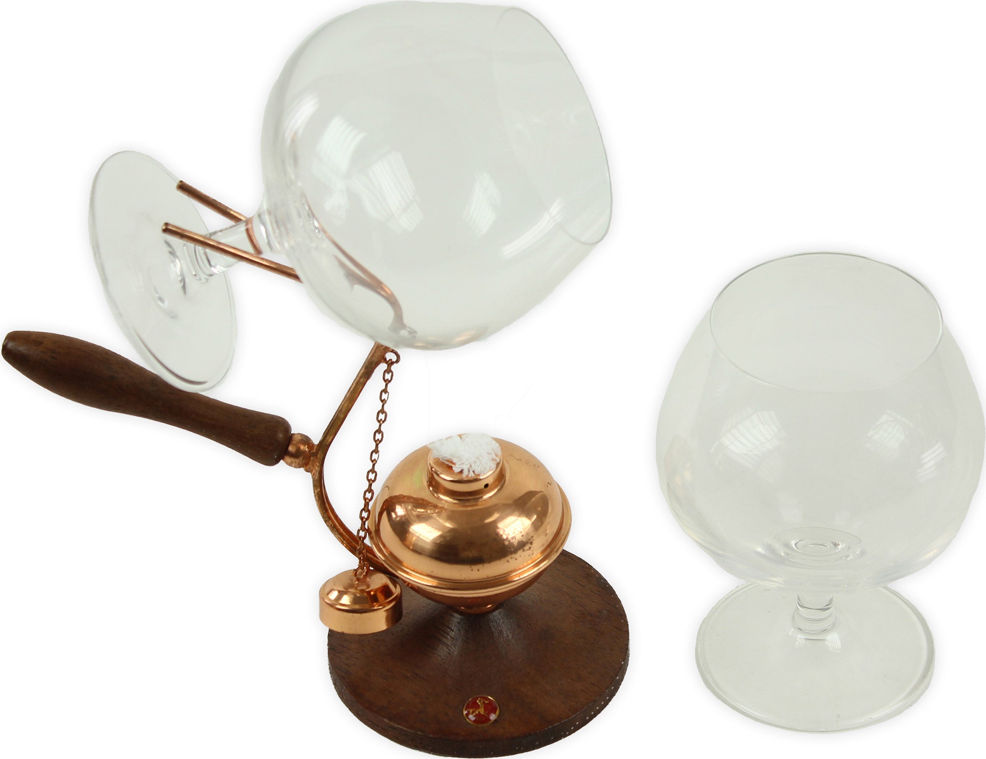 Scaldacognac in Legno e Rame con 2 Calici Alexander