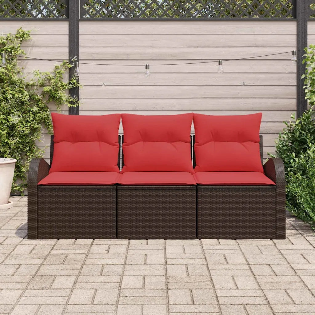Set Divano da Giardino 3 pcs Marrone e rosso Poly Rattan 3354573