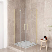 185 cm Box Doccia Angolare 76x76 cm Doppia Porta Battente Pieghevole Vetro Temperato Trasparente 6 mm Anticalcare Telaio Dorato Spazzolato