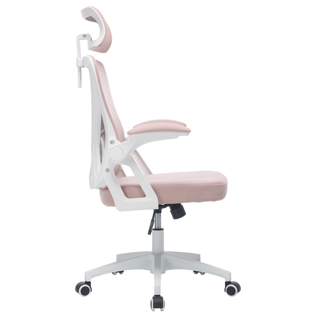 Sedia da ufficio ergonomica in rete con supporto lombare e poggiatesta regolabili, schienale alto, colore rosa
