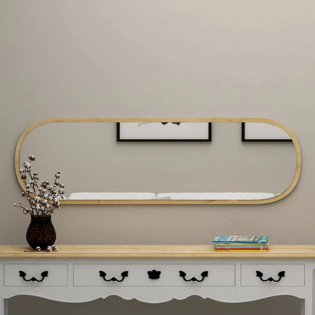 Specchio Korban, Specchiera, Articolo d'arredo a muro, Decorazione con specchio, 40x2h120 cm, Rovere
