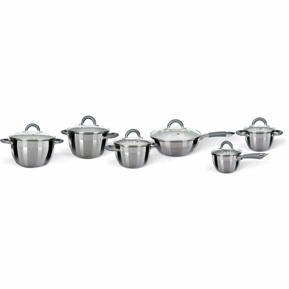 Trade Shop - Set Batteria Di Pentole A Induzione 12pz In Acciaio Inox Manici In Silicone Antiscivolo -