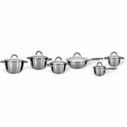 Trade Shop - Set Batteria Di Pentole A Induzione 12pz In Acciaio Inox Manici In Silicone Antiscivolo -