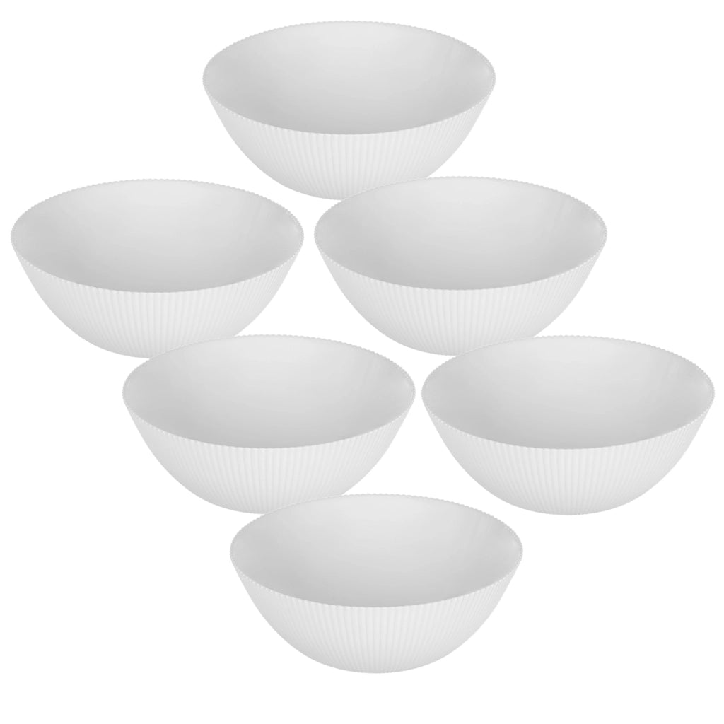 Set di 6 ciotole da insalata KADAX in vetro da 20 cm per zuppe e snack, bianche, scanalate.