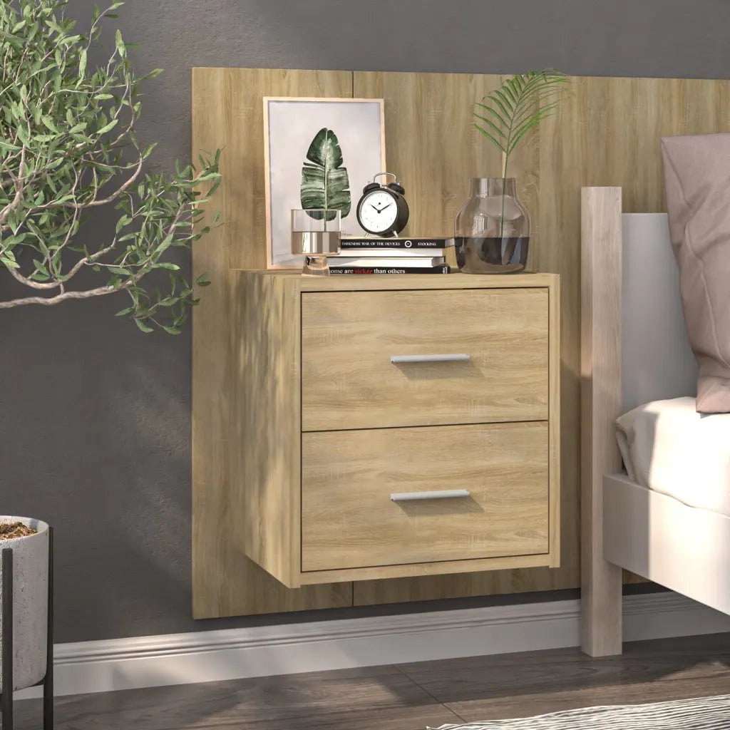 Set di 2 Comodini | Armadio da Notte | Mobiletto da notte a Muro Rovere Sonoma