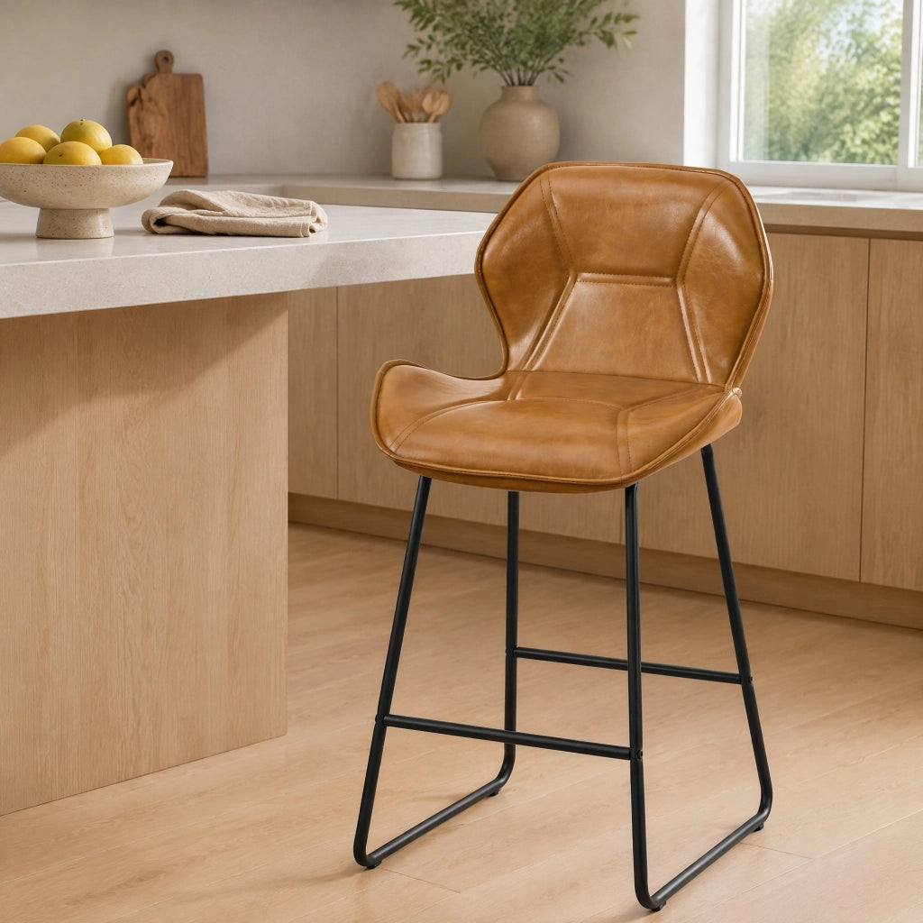 SGABELLO BAR Set da 2 pezzi in similpelle con schienale 66x42x51 cm Marrone