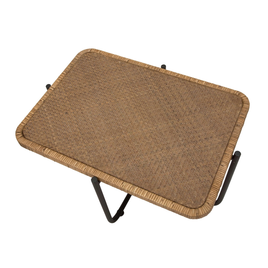 Fali, Tavolino da Salotto Effetto Rattan, 75x55x47h cm Marrone