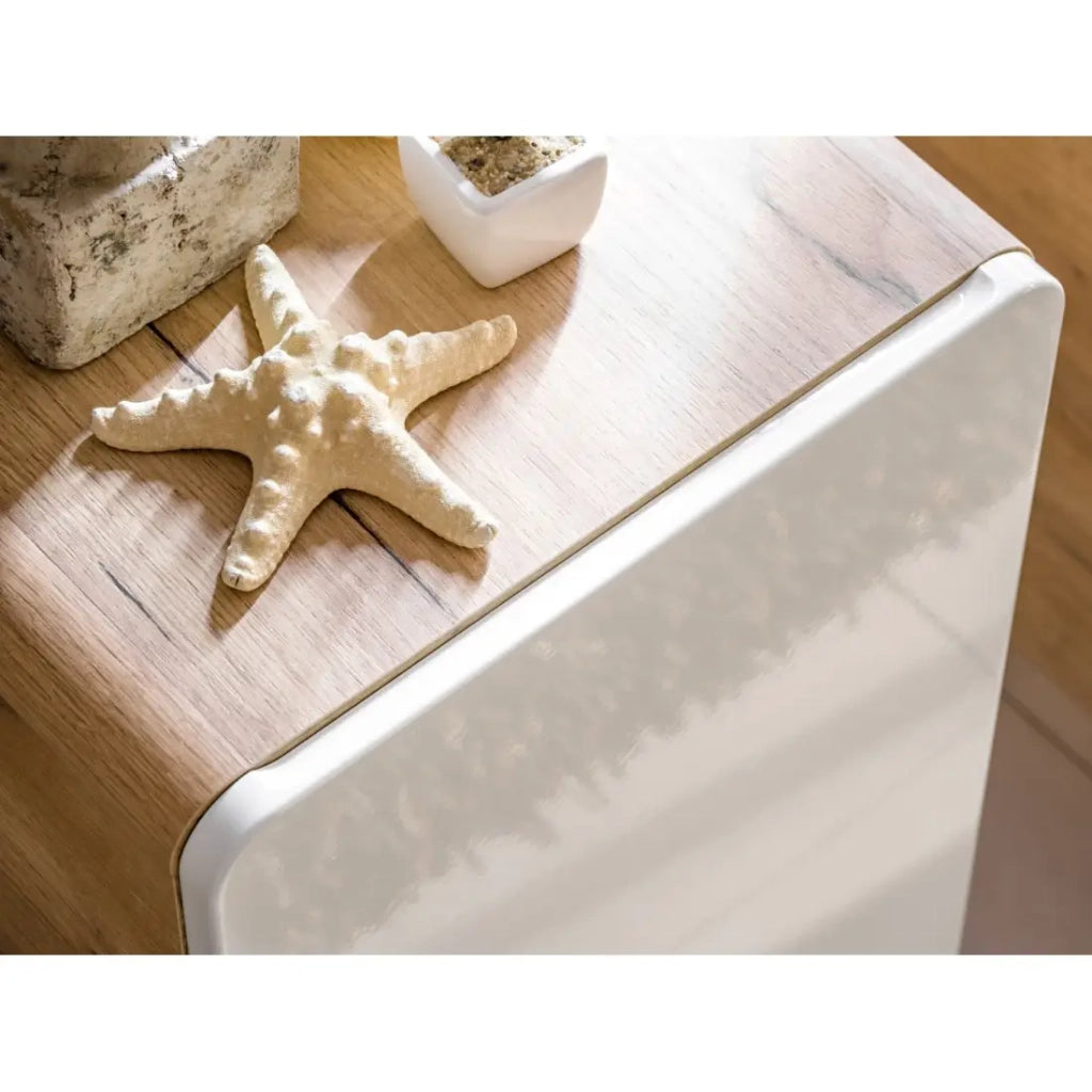 Mobile bagno ERBANO – Rovere chiaro e bianco lucido – 35x75 cm – 1 porta – Da appendere