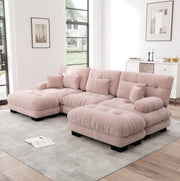 Divano modulare con ottomane mobili in ciniglia rosa