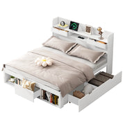 Letto 140x190 cm con USB; vani e cassetti; legno di pino e MDF bianco (Senza materasso)