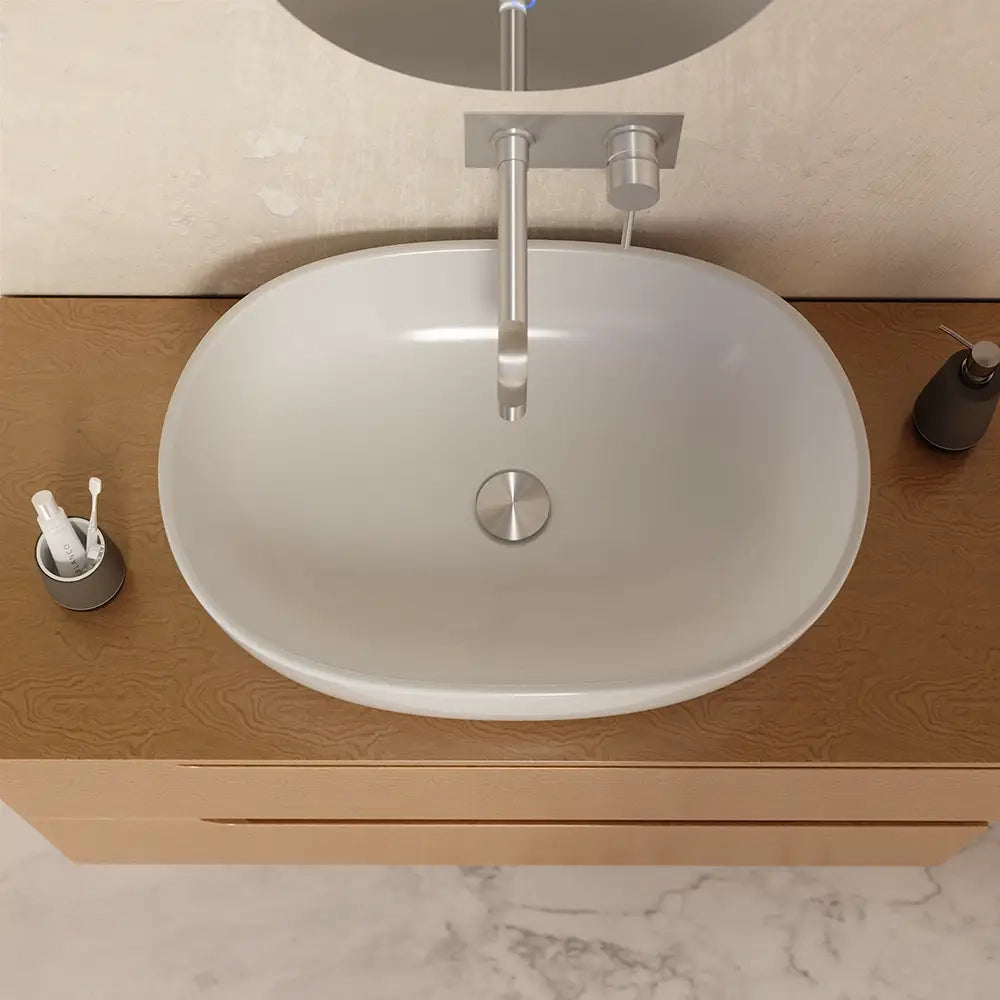 Lavabo da appoggio ovale 60x43x14,5cm in Bianco Lucido
