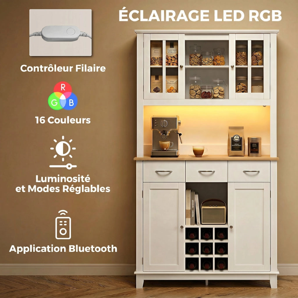 Credenza alta con illuminazione LED ¨C Xylo ¨C 4 ante 2 vetro bianco portabottiglie