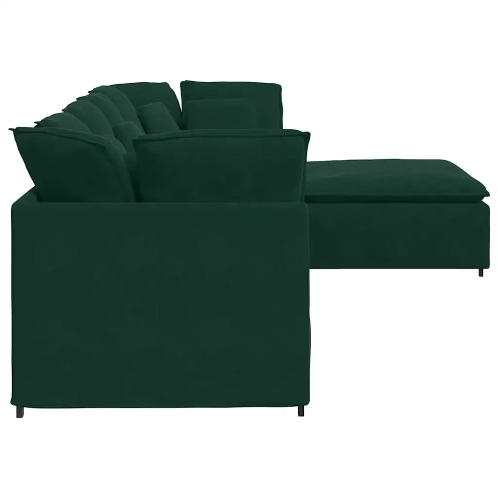 Divano Modulare con Poggiapiedi e Cuscini Velluto Verde Scuro 3321311