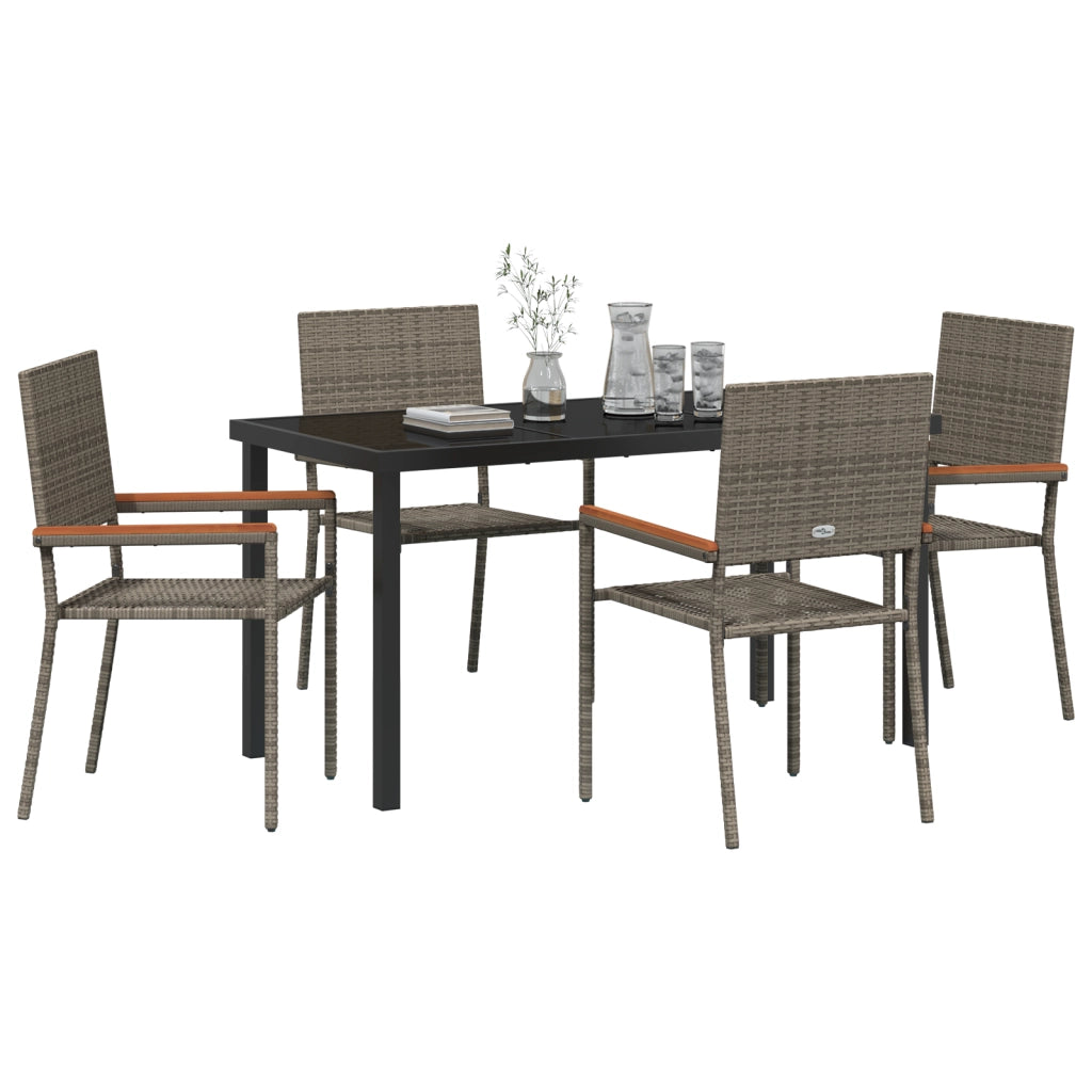 Set da Pranzo da Giardino 5 Pezzi Grigio Polyrattan