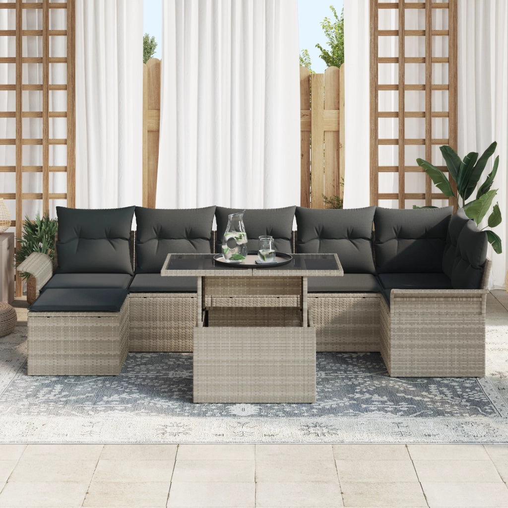 Set di divani da giardino da 8 pezzi con cuscini grigio chiaro in polyrattan