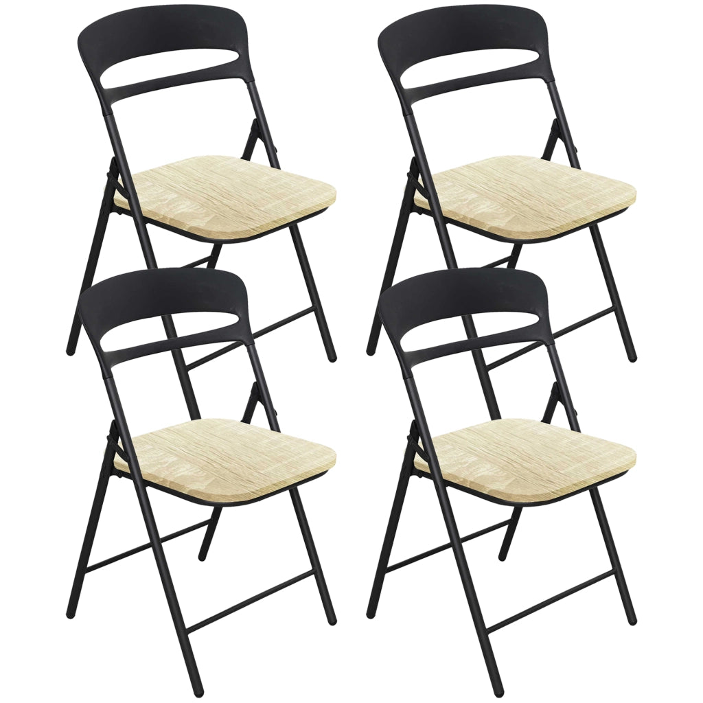 Set di 4 Sedie Pieghevoli Moderne Struttura in Metallo Verniciato a Polvere, Seduta in Legno e Schienale in Polipropilene Eleganti, Resistenti e Confortevoli,Portata 120 kg Naturale