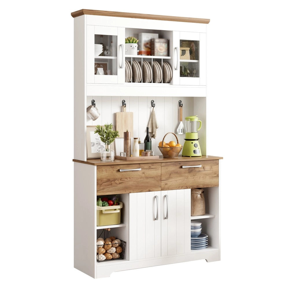 Buffet da Cucina con Vetrina, Cassetti e Ganci ¨C MINIMAL ¨C Bianco, 106x39x176,5 cm