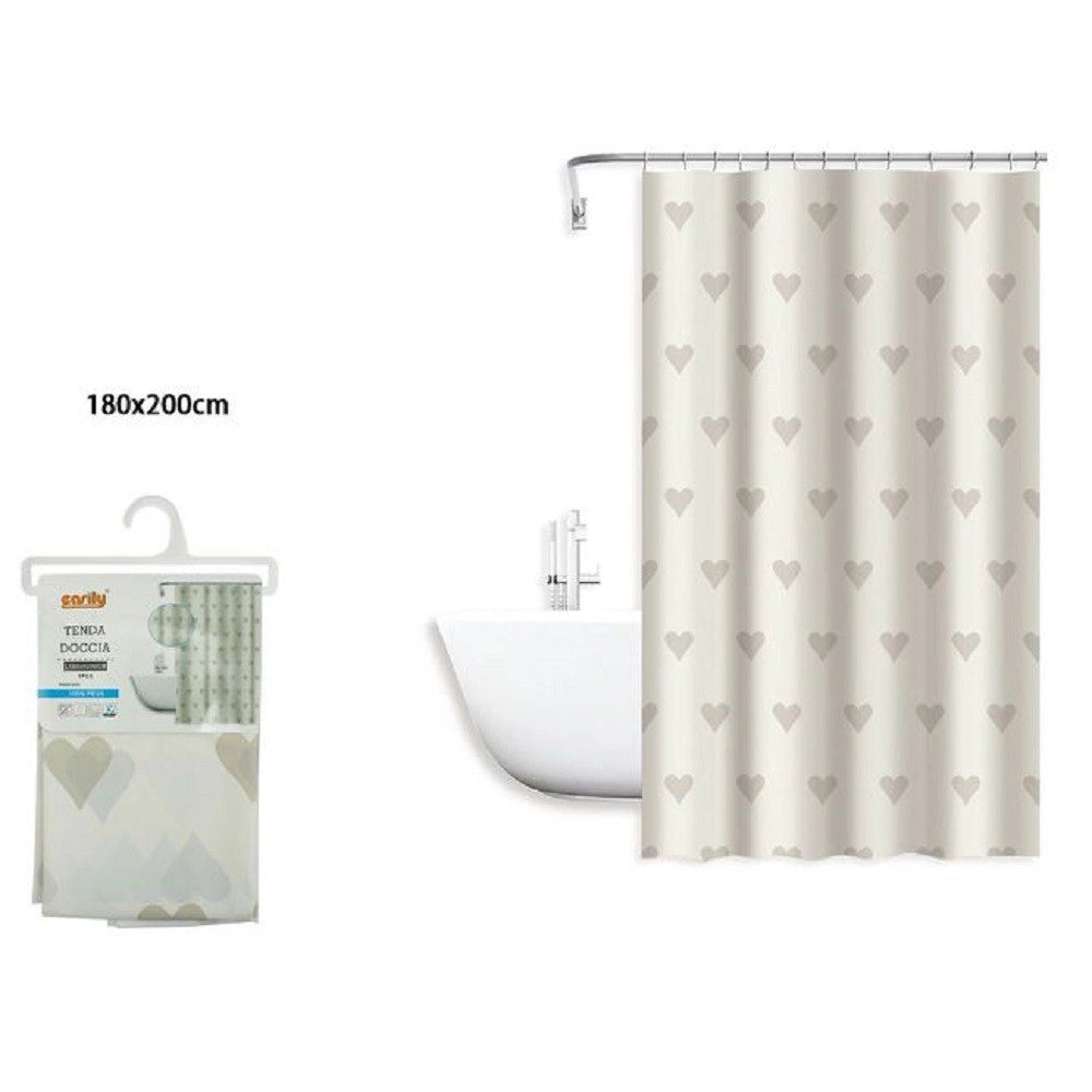 Trade Shop - Tenda Moderna Doccia Vasca Bagno Impermeabile Pvc 12 Ganci Cuori 180x200cm 79228 -