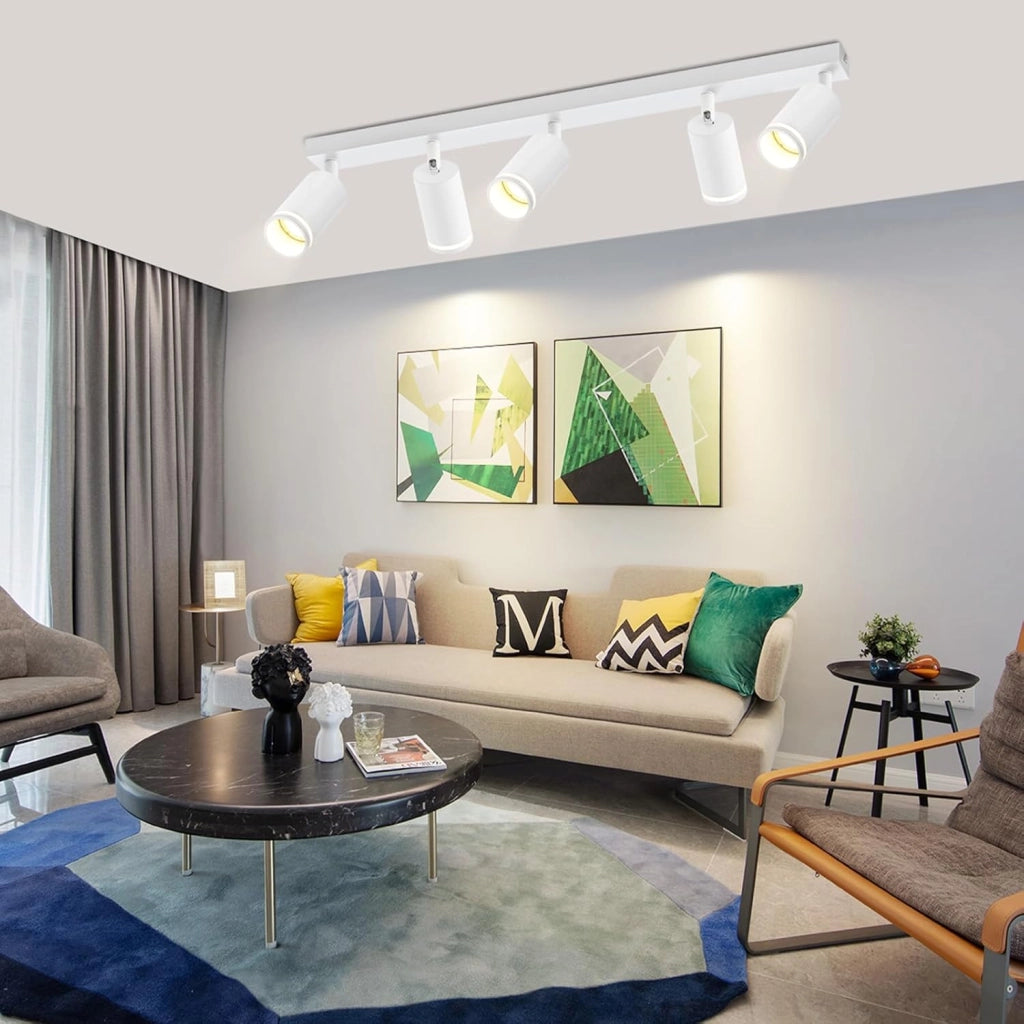ZMH Faretto da soffitto Bianco 5 Luci GU10 Orientabile da Interno in Metallo per Soggiorno Corridoio Senza Lampadine