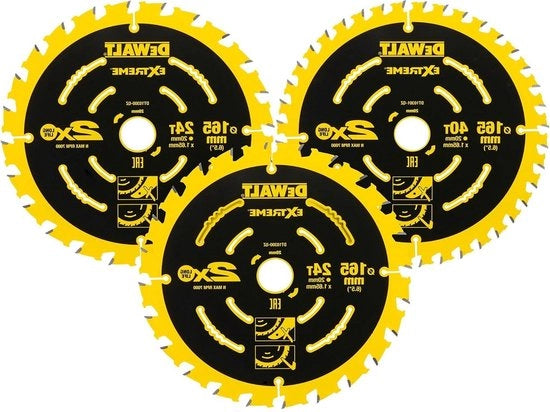 Set di lame per sega circolare 3 pezzi - insieme 24 denti, 40 denti - diametro del disco: 165/20 mm larghezza di taglio: 165 mm angolo di taglio WZ 18° - lame ultradurissime in acciaio duro con Nail Tough