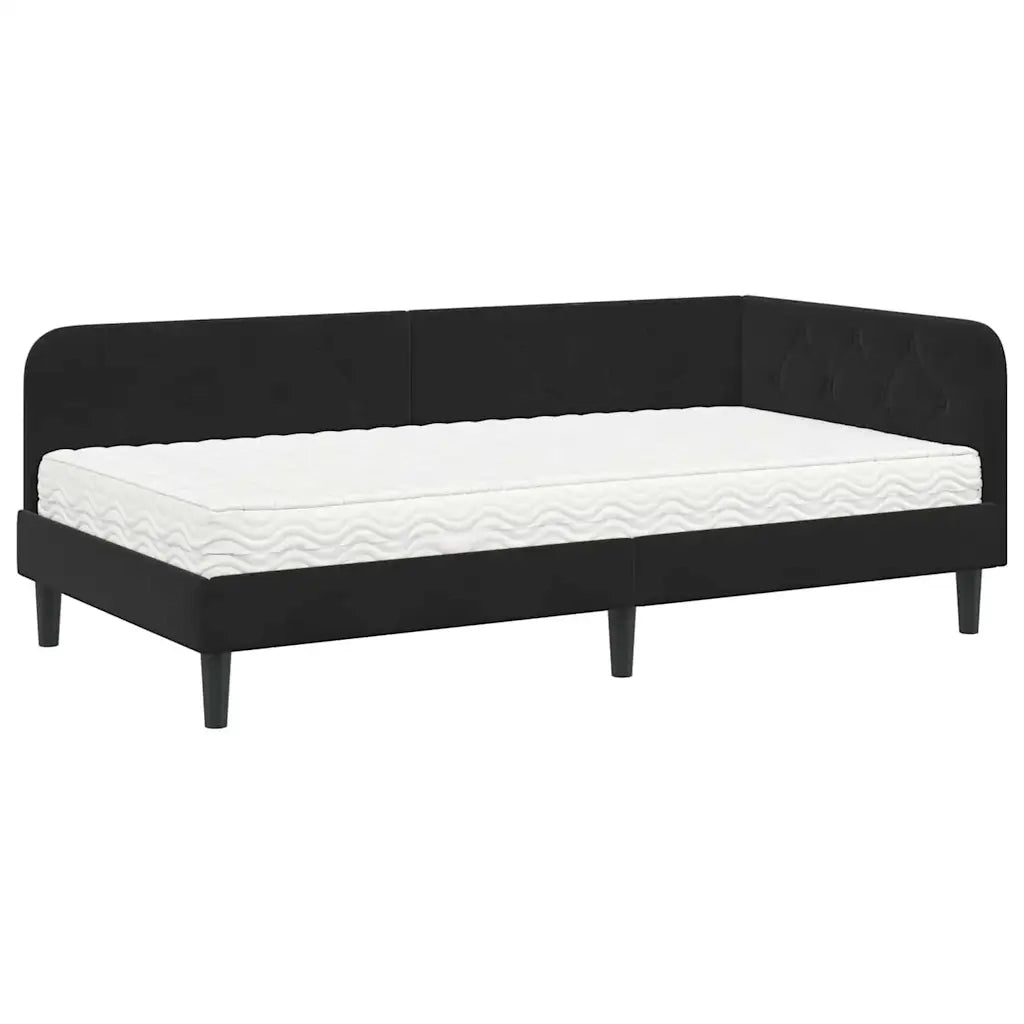 Cornice del letto ad angolo Nero 90 x 190 cm Velluto