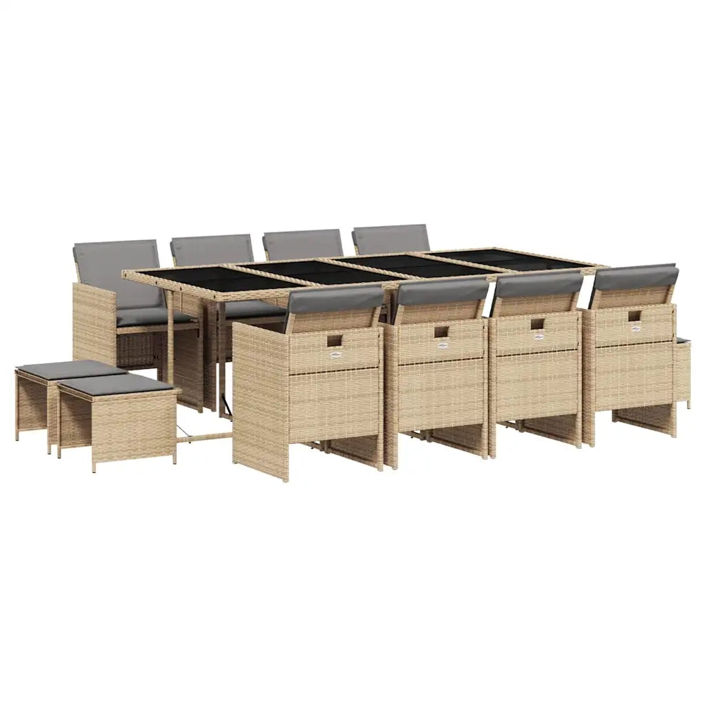 Set Pranzo da Giardino 13 pz con Cuscini Beige Misto Polyrattan 3210624