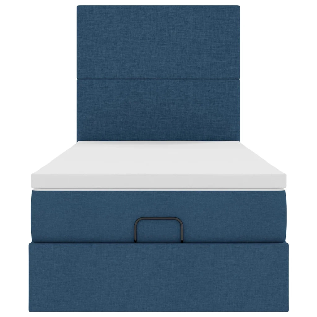 Struttura Letto Pouf con Materasso Blu 90x190 cm in Tessuto 3313891